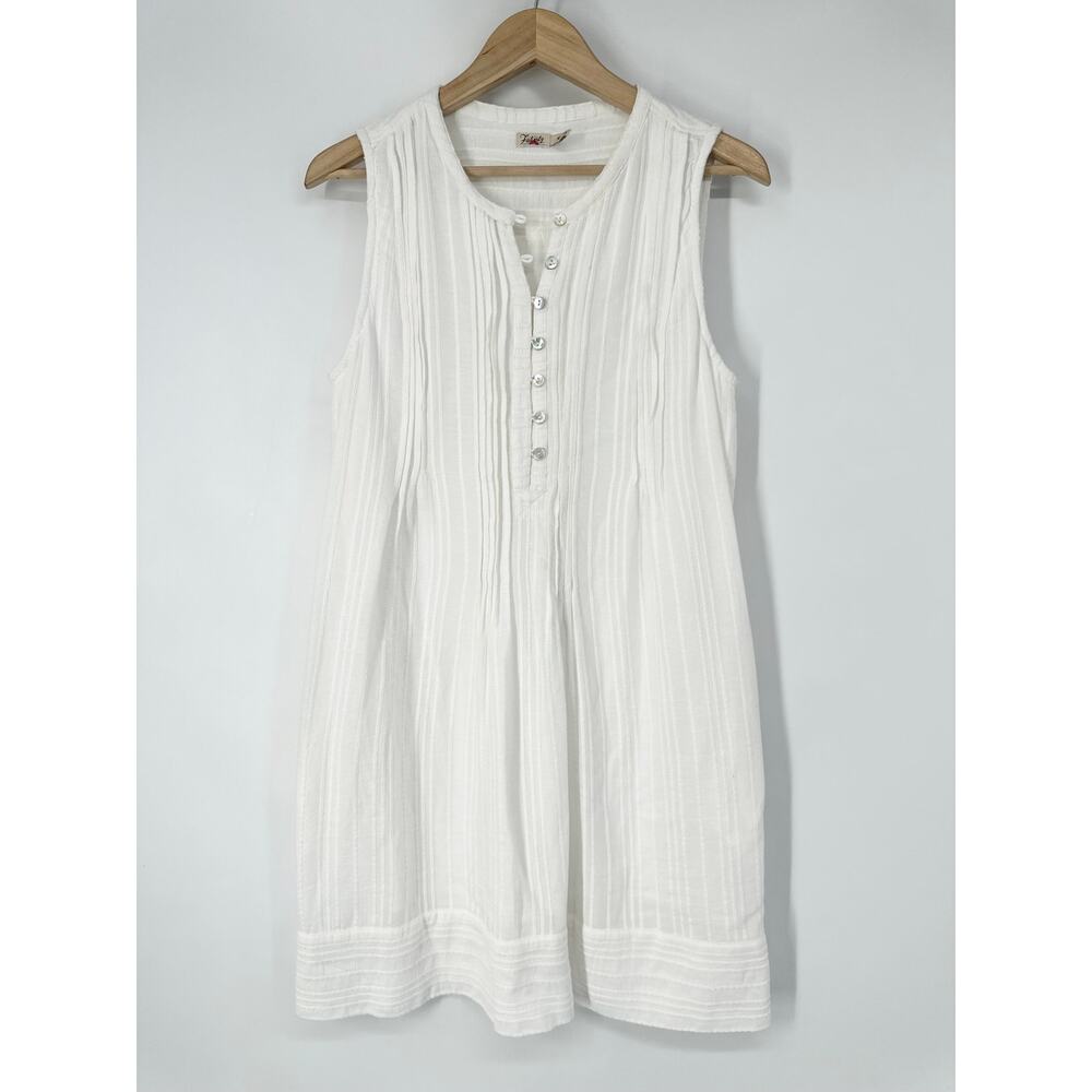 Faherty Isha Mini Dress Button Front Pleated Pintuck Sleeveless Boho Cottagecore - Picture 4 of 14